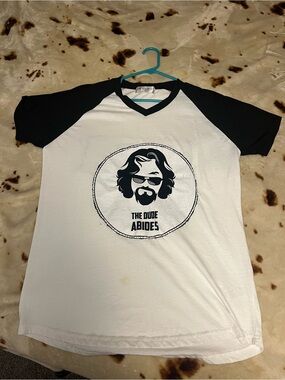 Raglan - White & Black - The Dude Abides. The Big Lebowski. Custom hand sewn.
